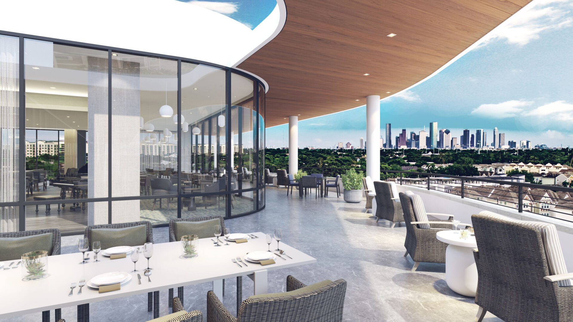 SECONDARY-2 - The Watermark at Houston Heights Club Dining View to Downtown; Rendering Courtesy of Watermark.jpg